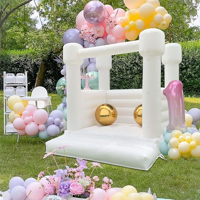 White Bounce House 8x8x8 FT Inflatable Indoor Bounce House 3-12,PVC White