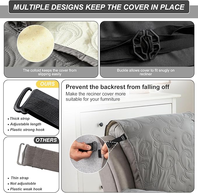 100% Waterproof Recliner Chair Cover, Recliner Chair Covers for Reclining Chair, Non-Slip Fabric Recliner Couch Cover for Living Room, for Pets Kids Protector, Washable (Light Gray, 23"Recliner Chair)