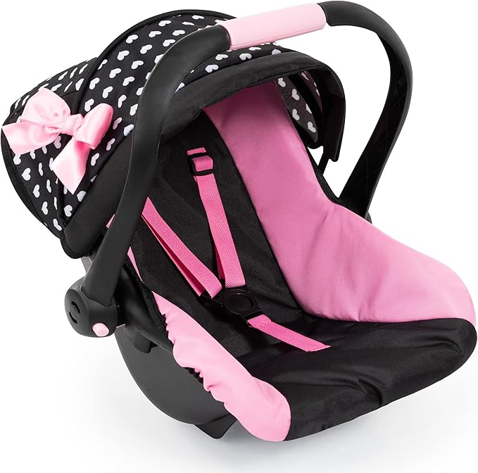 Bayer Design Dolls: Deluxe Car Seat: Hearts Black & Pink - Pretend Play Accessory for Dolls/Plushes Up to 18", Ages 3+