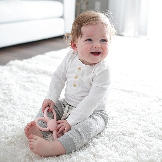 Dr. Brown's Flexees Pink Bunny, Soft 100% Silicone Baby Teether 3m+