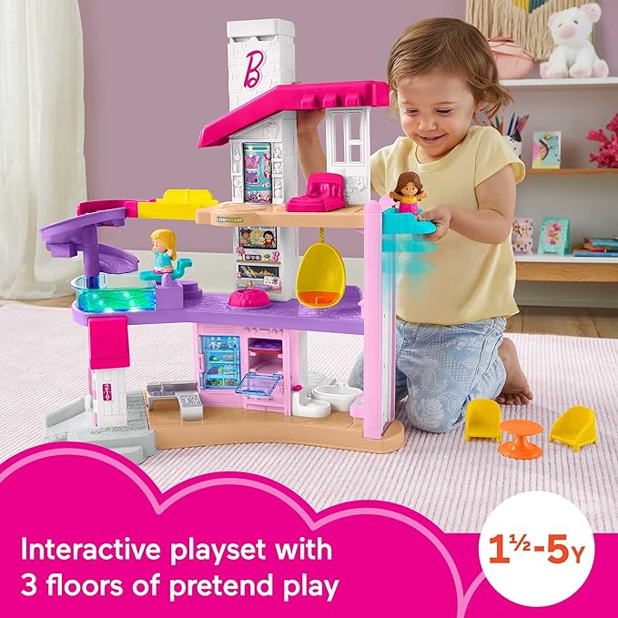 Fisher-Price Little People Barbie Toddler Toy Little DreamHouse Playset with Music Lights & Figures for Pretend Play Kids Ages 18+ Months