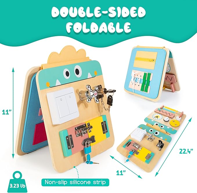 HELLOWOOD 17 for 1 Wooden Busy Board for Kids, Montessori Toys for 2 3 4 Years Old 2-4, Fine