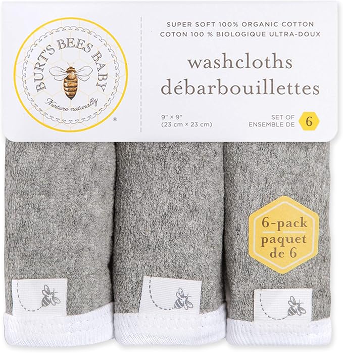 Burt's Bees Baby Infant Washcloths, 100% Organic Cotton 6 Pack