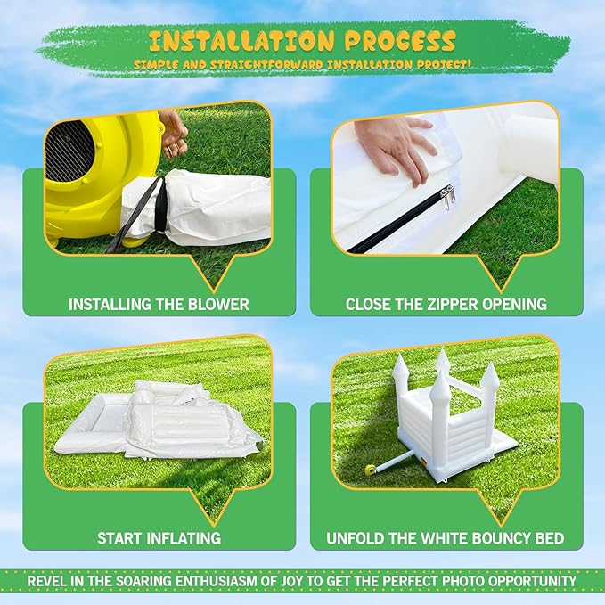 OZIS White Bounce House Castle with Ball Pit for Kids, 13x10x10FT Inflatable White Bounce House with Blower