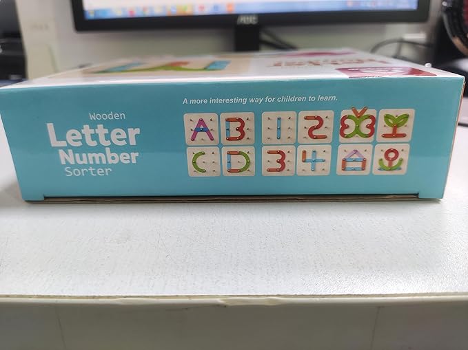 Coogam Wooden Letter Number Construction Puzzle Educational Stacking Blocks Toy Set Shape Color Sorter Pegboard Activity Board Sort Game for Kids Gift Preschool Learning STEM Toy