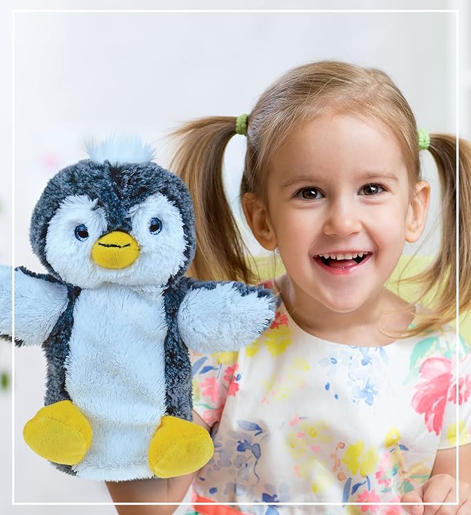 DolliBu Penguin Plush Hand Puppet for Kids - Soft Stuffed