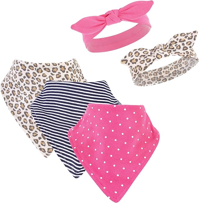 Hudson Baby Unisex BabyCotton Bib and Headband or Caps Set