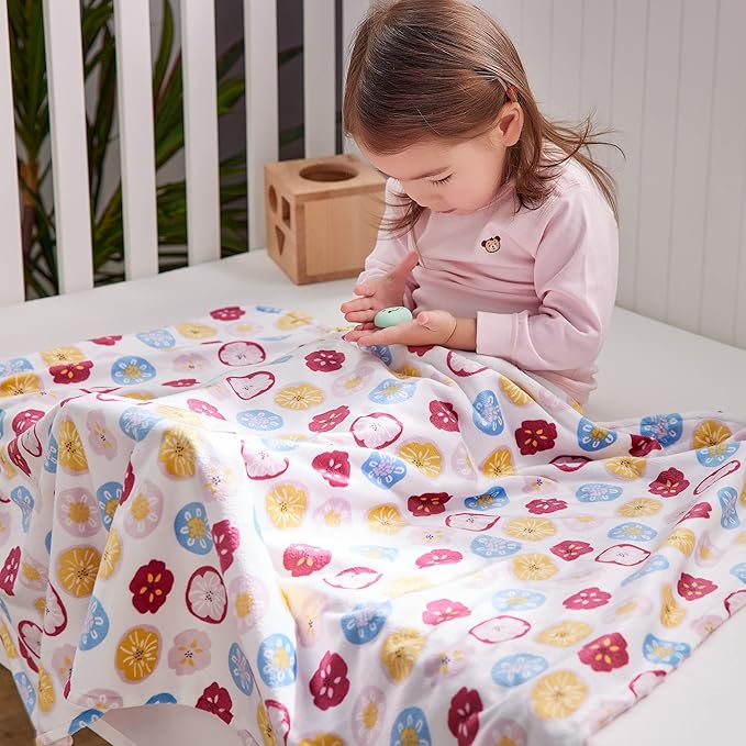 DaysU Silky Micro Soft Plush Baby Blankets for Girls with Print Floral Pattern and Soothing Raised Dots, Double Layer Bed Throws for Baby Crib 30x40 Inches
