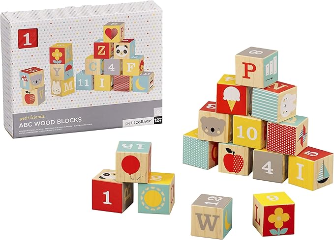 Petit Collage Eco-Friendly ABC Wooden Blocks, Set of 15 – Solid Wooden Blocks for Kids 12 Month and Older 1.75” Each,