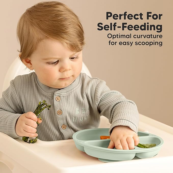 KeaBabies Suction Plates for Baby, Toddler - 3-Pack 100% Silicone Toddler Plates, Divided Baby Plates with Suction, Silicone Plates for Baby, Kids, BPA-Free, Microwave, Dishwasher Safe (Marsh)