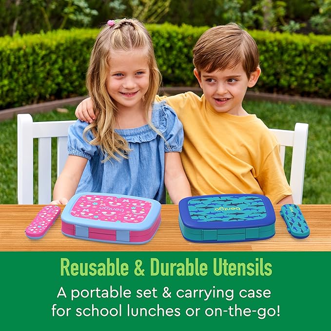 Bentgo Kids Utensil Set - Reusable Plastic Fork, Spoon & Storage Case - BPA-Free Materials, Easy-Grip Handles, Dishwasher Safe - Ideal for School Lunch, Travel, & Outdoors (Safari)