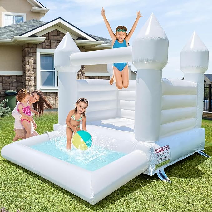 White Bounce House with Ball Pool 10x8x8FT Commercial Grade ASTM 100% PVC 10x8x8FT)