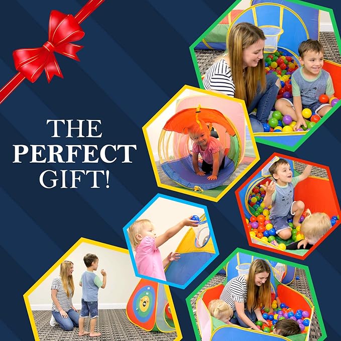 Hide N Side 5pc Kids Ball Pit Tents and Tunnels, Toddler Jungle Gym Play Tent with Play Crawl Tunnel Toy 4 Dart