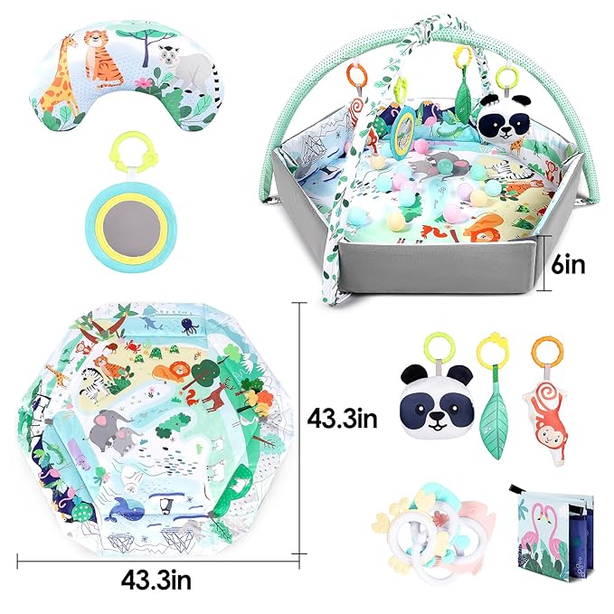dearlomum 4-in-1 Tummy Time Mat,Baby Activity Play Mat 6 Infant 18 Ocean