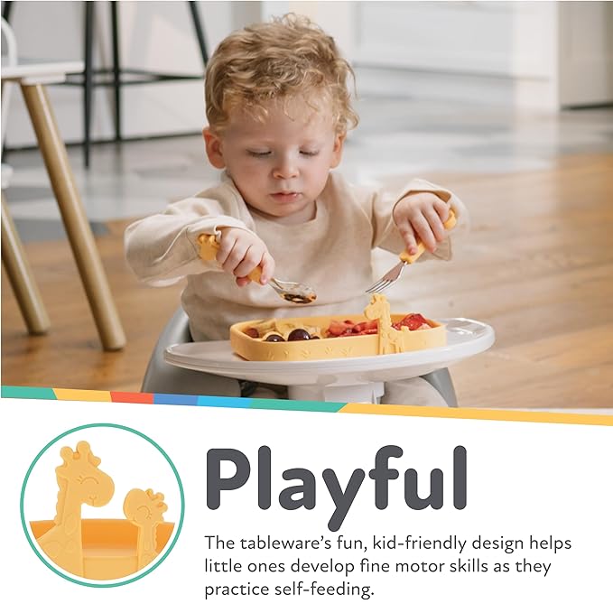 Nuby Animal Friend Silicone Round Plate - Toddler Plate - 6+ Months - Yellow Giraffe Plate