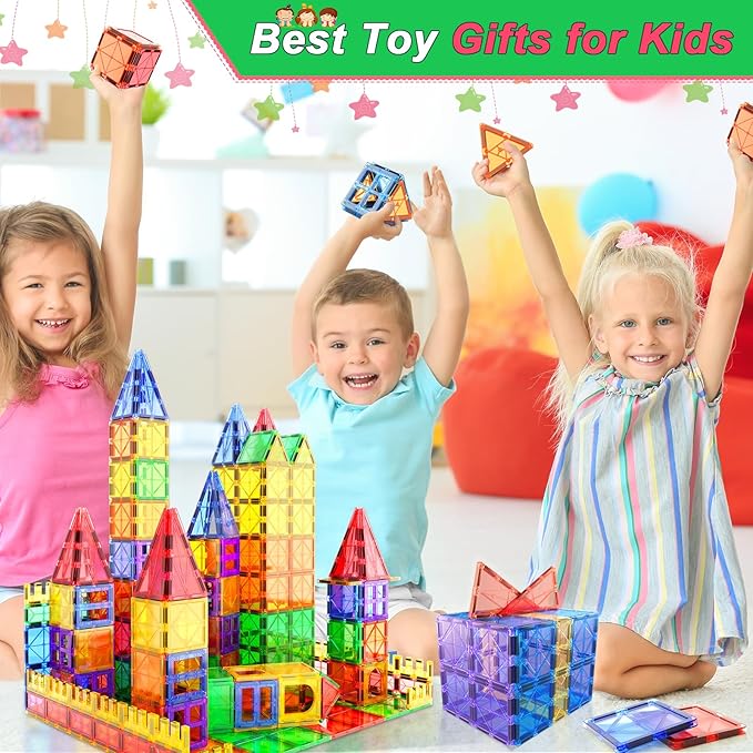Magnetic Tiles Kids Toys for 3+ Year Old Boys & Girls, STEM Building Blocks Toys & Games 3 4 5 6 7 8