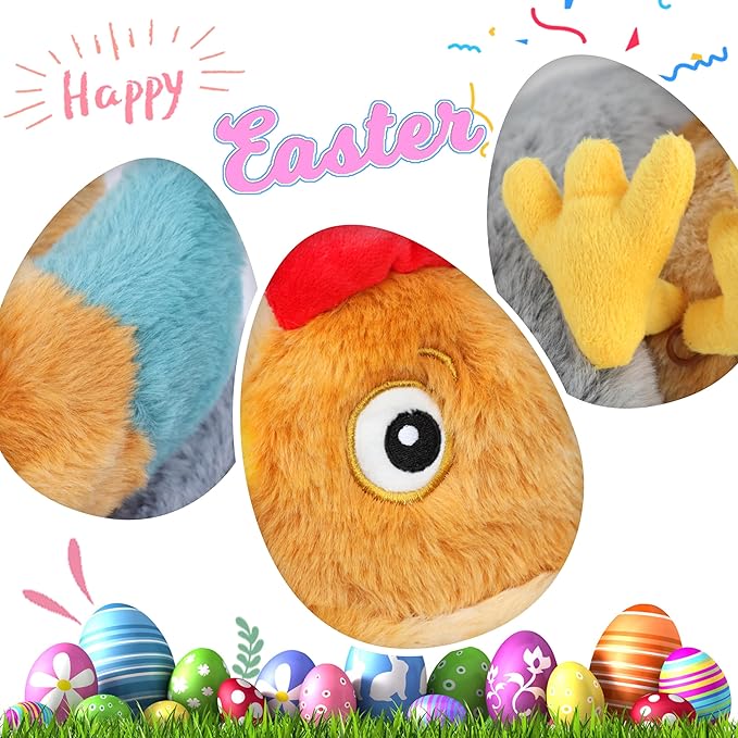 Hopearl Easter Plush Toy Chicken with 3 Eggs and 1 14''
