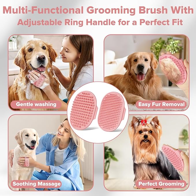 6PCS Pet Grooming Kit | Dog Washing Gloves | Dog Bath Brush | Dog Bath Gloves | Dog Shampoo Brush | Pet Grooming Gloves | Cat Bathing Supplies | Dog Bath Supplies (Light Pink)
