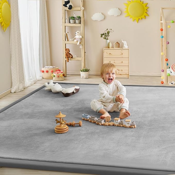 Baby Play Mat Coral Velvet Nursery Rug - 13’1” X 6’7” Memory Foam Area Rug Soft Padded Carpet