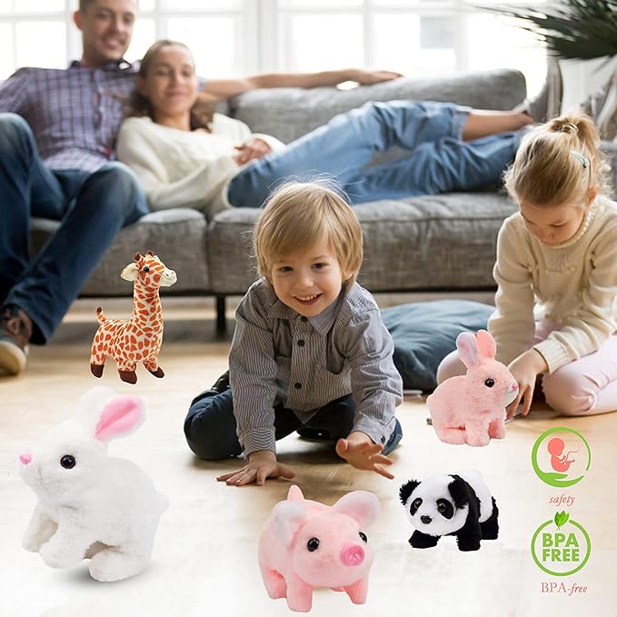 Hopearl Walking Piggy Pet Interactive Crawling Piglet Electronic Plush Toy Pig Oink Twitch Nose Wag Tail Animated Gifts for Toddlers Birthday, Pink 8''