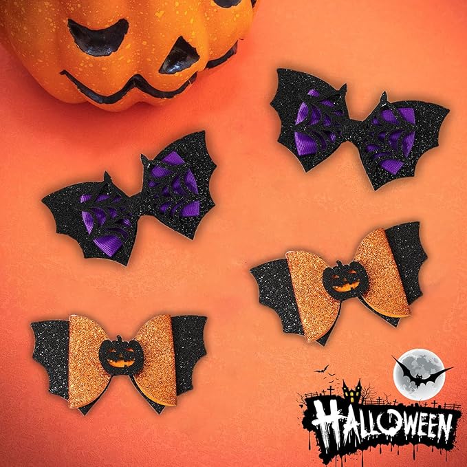 4 Pcs Halloween Hair Clips Bow Hair Accessories Cute Pumpkin