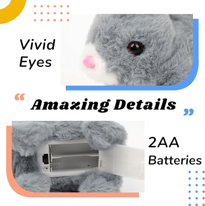 Hopearl Hopping Rabbit Interactive Electronic Pet Plush Bunny Toy with Sounds and Movements Animated Walking Wiggle Ears Twitch Nose Gifts for Toddlers Birthday, Gray 7''