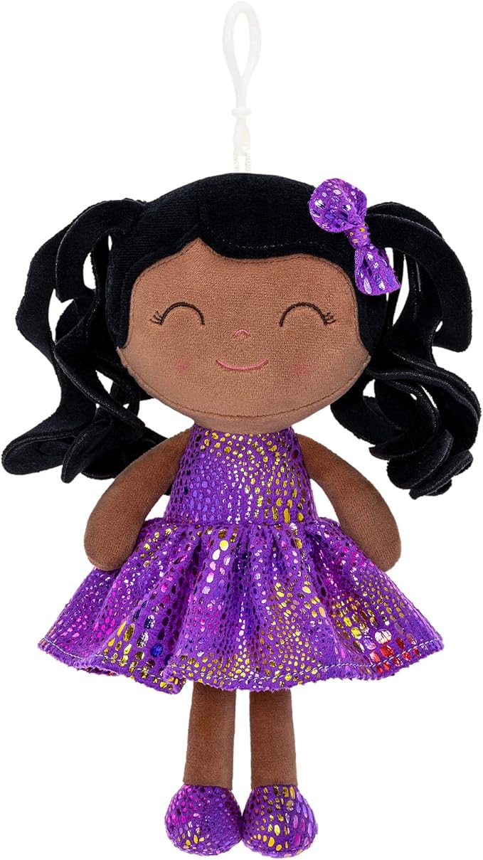 Gloveleya Soft Dolls Plush Figures Curly Hair Christmas Brown Dress 9inches(3pcs)