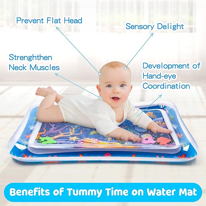 Tummy Time Water Mat with Squeakers, Baby Toys for Infants and Toddlers 3 6 9 Months
