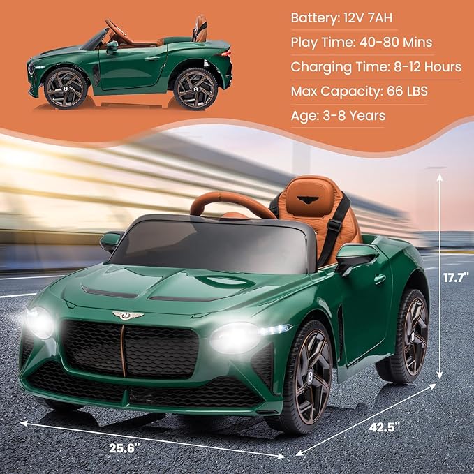 Hetoy Kids Ride On Car, Licensed Bentley Bacalar 12V Electric Vehicles w/Parent Remote Control 3 Speeds,