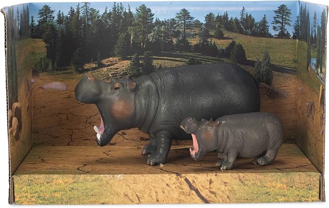 Hippo Mom and Baby Animal Figure 5 inch Children's Toy 2 Piece