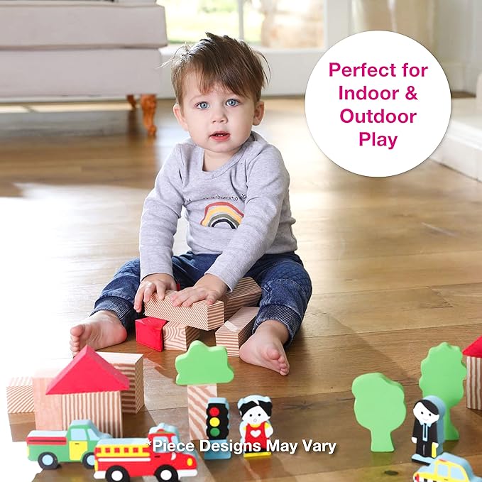 Edushape My Soft World Town Blocks for Toddlers 1-3 - Set of 29 Foam Blocks for Pretend Play, Creativity