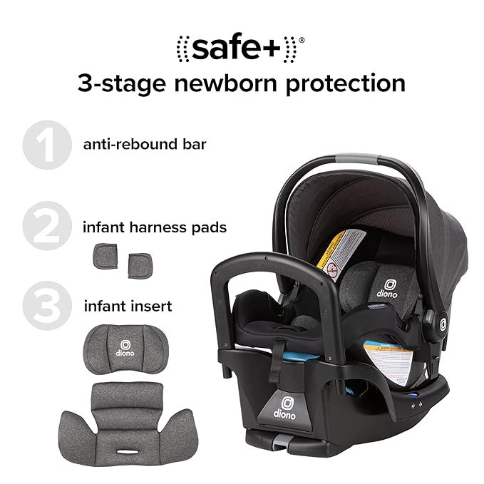 Diono Quantum 4 3-in-1 Travel System with LiteClik 30 R SafePlus Infant Car Seat and Base, Rear-Facing for Infants 4-30lbs, Includes Infant Car Seat Folding Stroller and Toddler Seat (Gray Slate)