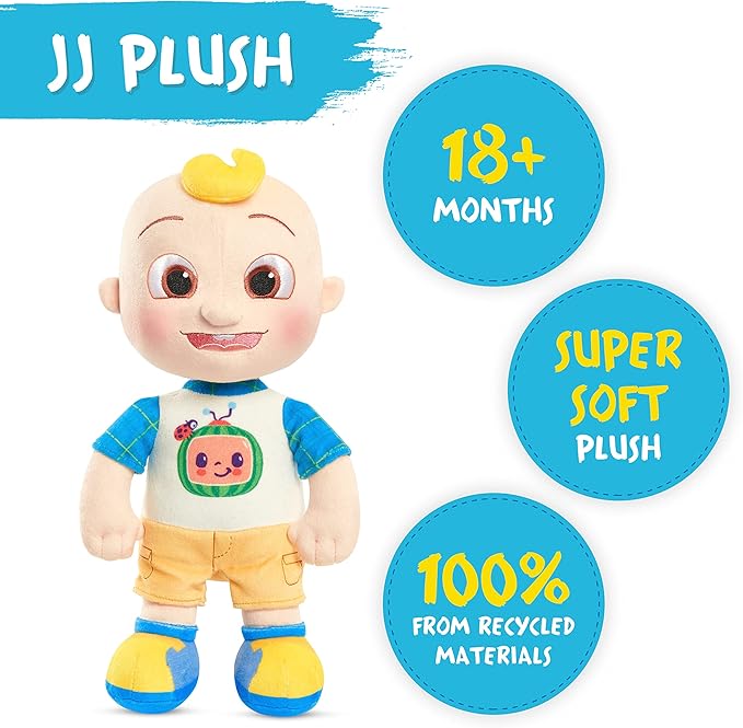 Just Play Cocomelon 100% Recycled Materials 13-inch JJ Plush Stuffed Doll, Super-Soft and Huggable, Kids Toys for Ages 18 Month (Pack of 4)