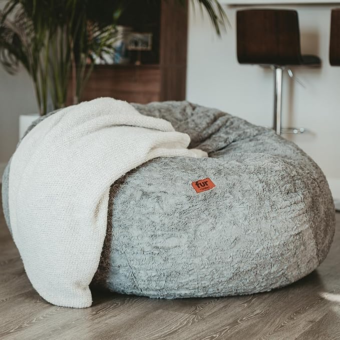 CordaRoy's Faux Fur Bean Bag Chair, Convertible Chair Folds from Bean Bag to Lounger, As Seen on Shark Tank, Grey - Full Size