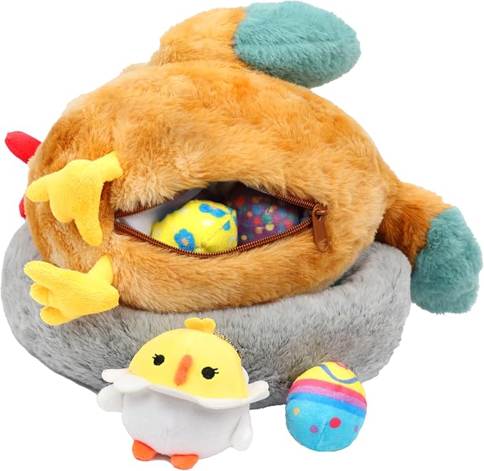Hopearl Easter Plush Toy Chicken with 3 Eggs and 1 14''