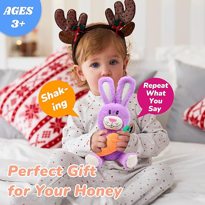 Hopearl Talking Singing Bunny Repeats What You Say Rabbit Musical Shaking Head Electric Interactive Animated Toy Speaking Plush Buddy Gifts for Toddlers, Purple 15''