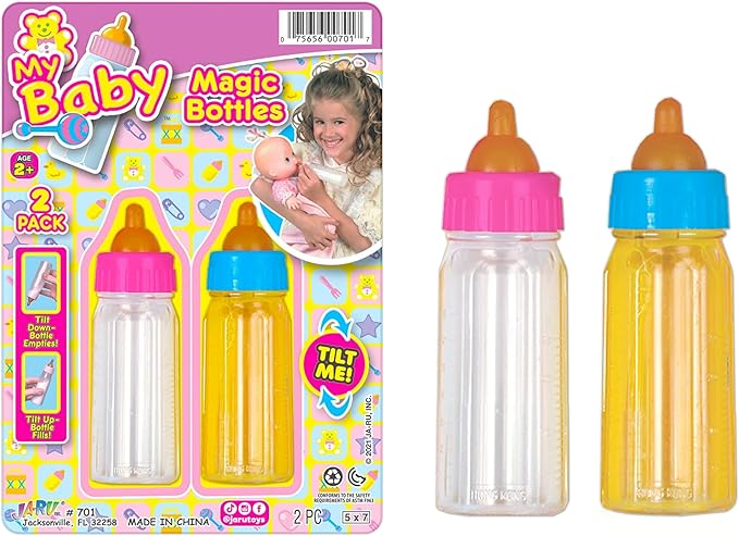Ja-Ru Magic Baby Doll Bottles Milk Bottle and Juice Bottle, 2 Bottles. 701-1