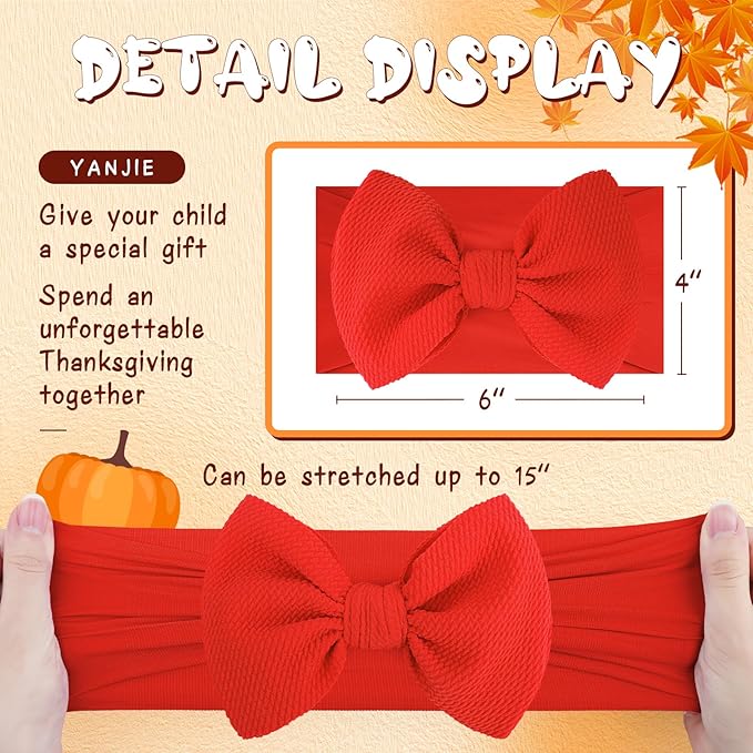 YanJie Thanksgiving Baby Headbands Turkey Printed Bows Newborn Hair Bows
