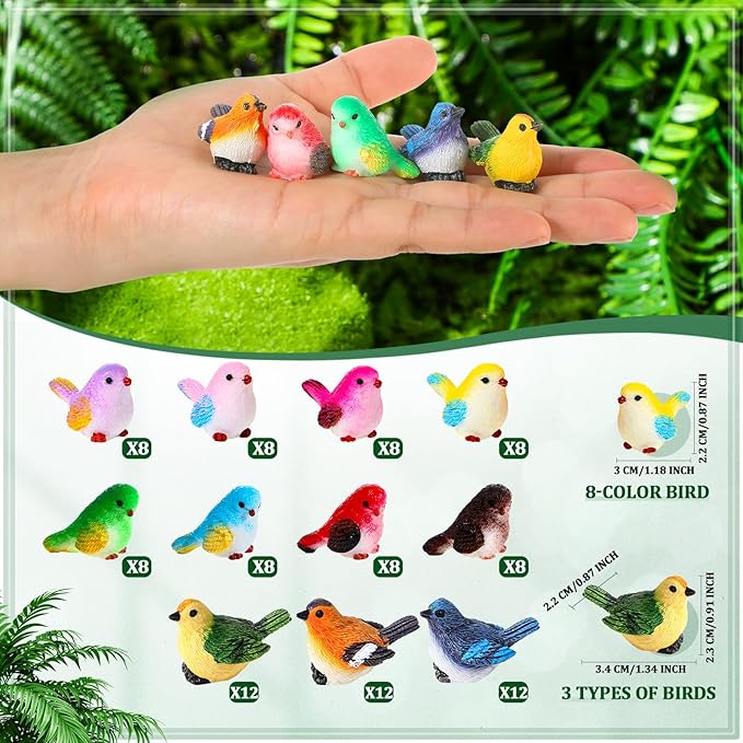 100 Pcs Mini Resin Birds Figurines Miniature Dollhouse Accessories Cute
