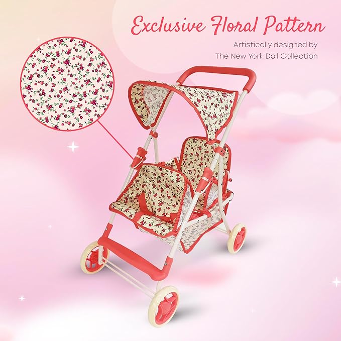 Double Doll Stroller for Baby Dolls Twin Dolls | Toy Doll Stroller for Toddlers, 4 Year Old 5 Year 8 Year 25” Tandem