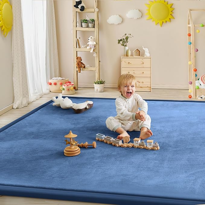 Baby Play Mat Coral Velvet Nursery Rug - 13’1” X 6’7” Memory Foam Area Rug Soft Padded Carpet