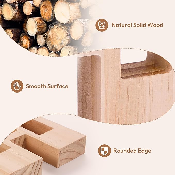 Wooden Building Blocks Set for Kids, 24 PCS Rainbow Gem Cubes Stacking Blocks - 2 Wood House 3-6