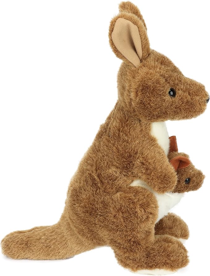 Hopearl Kangaroo Mama and Baby Joey Stuffed Animal Soft Plushie Toy Jungle Baby Shower Nursery Décor Zoo Animals for Toddlers Adorable Stuffed Kangaroos Gifts for Kids Boys Girls, Brown 11.5''