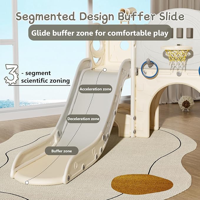 10 in 1 Toddler Slide for Toddlers Age 1-3, Extra-Long Slide with Basketball Hoop Indoor and Outdoor Baby Climber Playset Playground Freestanding Slide (Large