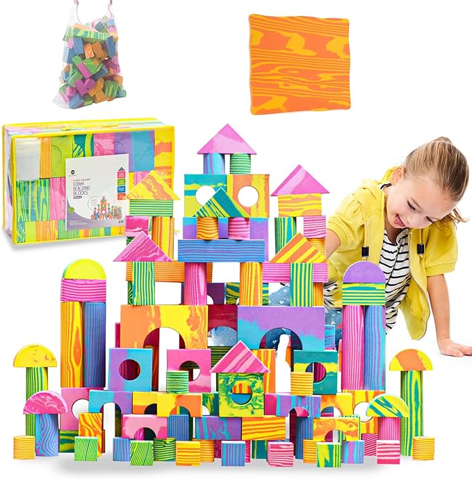 Morvat 300 Piece Colorful Soft EVA Foam Building Blocks Set, Waterproof Play Toy for Children