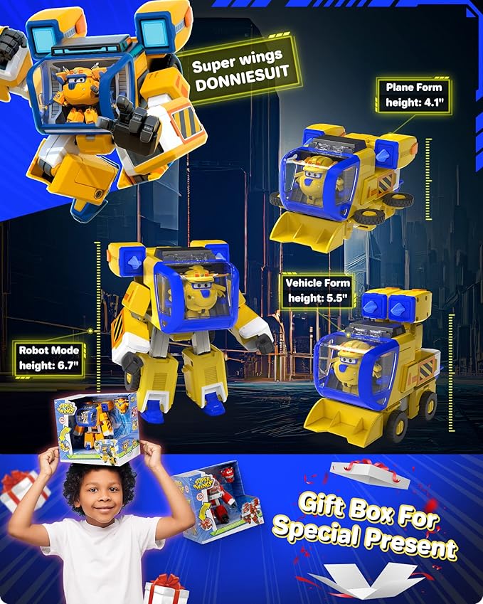 Super Wings Toys 7 Inch Donnie's Transforming Robot from Plane just 15 Steps, Action Figures Toy for Kids Ages 3+