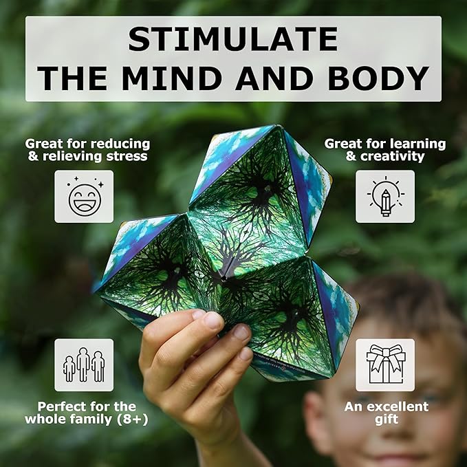 SHASHIBO Shape Shifting Box - Award-Winning, Patented Fidget Cube w/ 36 Rare Earth Magnets 70 Shapes, 4 pack)