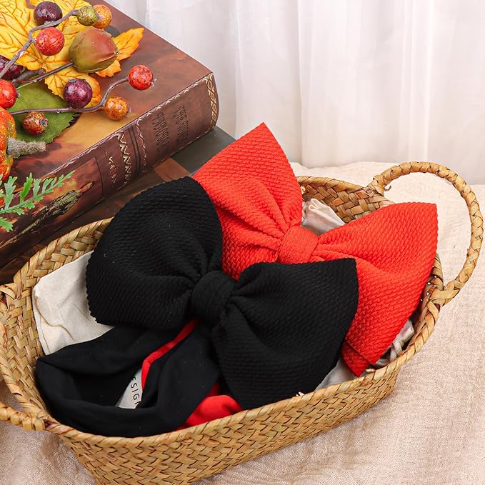 YanJie Halloween Baby Headbands Cheer Bow, Orange Hair Bow Black 2Pcs
