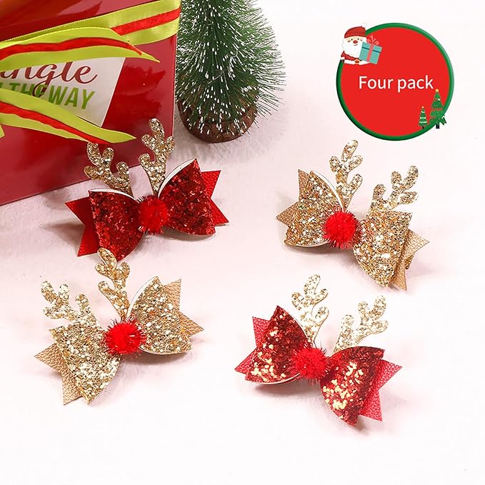 4 Pcs Christmas Hair Clips Xmas Bow Hair Accessories Cute