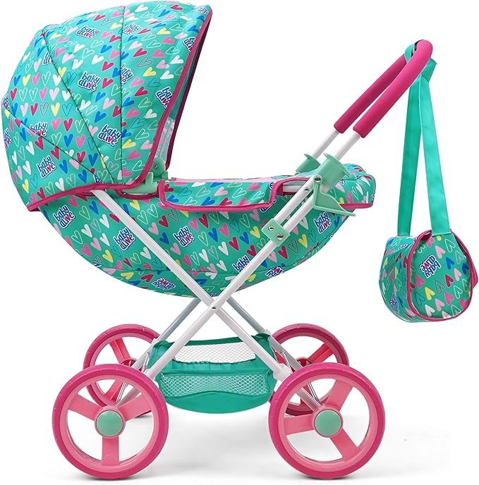 Baby Alive: Deluxe Classic Doll Pram - Green, Pink 18", Matching 3+